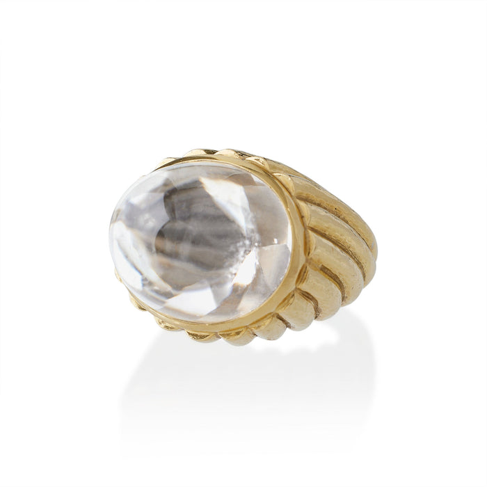 Macklowe Gallery  David Webb Rock Crystal and Hammered Gold Bombé Ring —  MackloweGallery