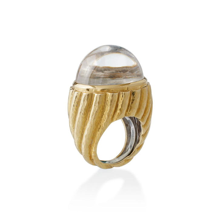 Macklowe Gallery  David Webb Rock Crystal and Hammered Gold Bombé Ring —  MackloweGallery