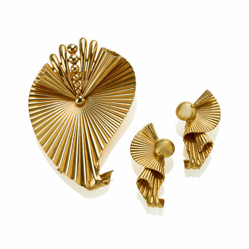 Macklowe Gallery Tiffany & Co. Retro Gold Clip Earrings and Brooch