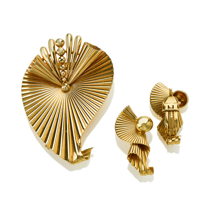 Macklowe Gallery Tiffany & Co. Retro Gold Clip Earrings and Brooch
