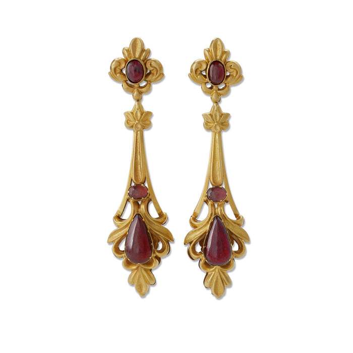 CABOCHON RUBY WITH BAROQUE PEARL DROP EARRINGS - Mon Tresor