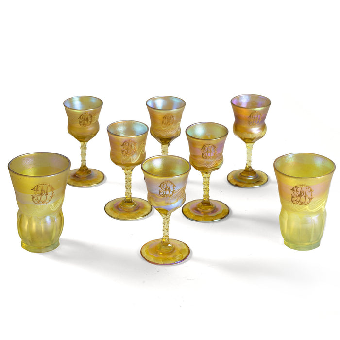 Tiffany Studios New York Set of Favrile Glass Cups and Cordials