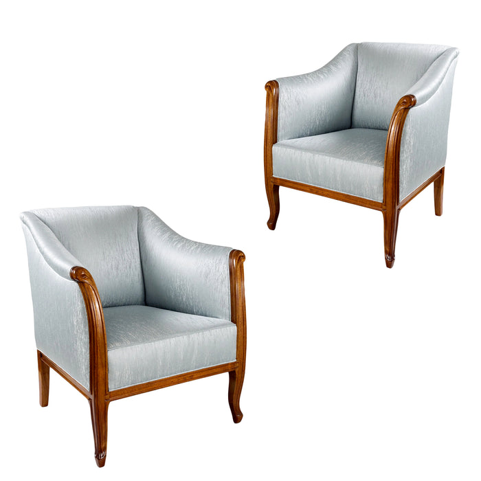 Louis Majorelle Pair of Carved French Walnut Armchairs
