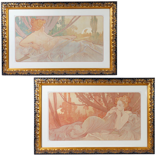 Macklowe Gallery Alphonse Mucha Pair of "Dawn and Dusk" Lithographs