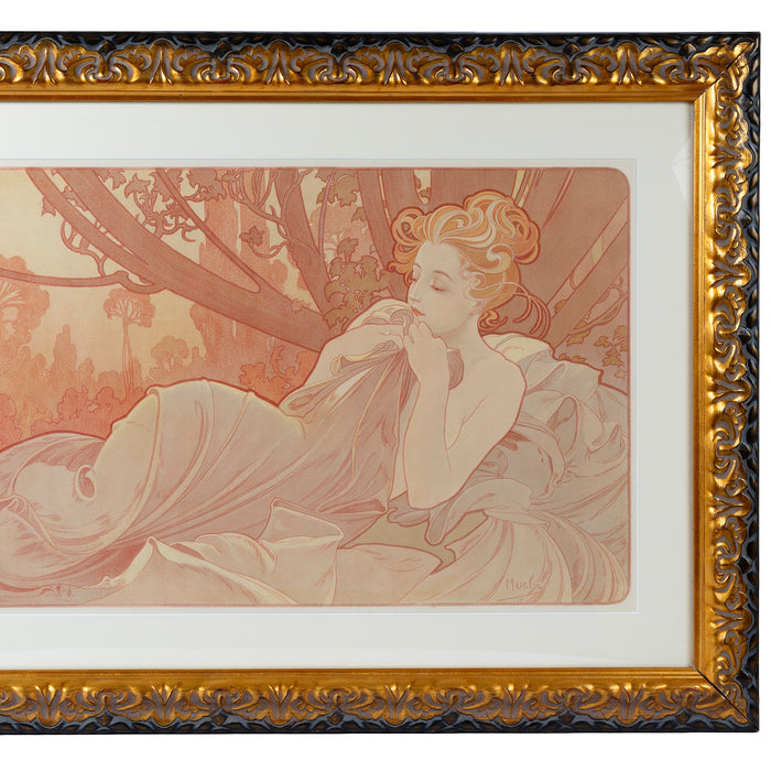 Macklowe Gallery Alphonse Mucha Pair of "Dawn and Dusk" Lithographs