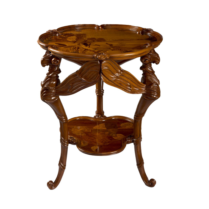Émile Gallé French Walnut "Libellules" Two-Tiered Table