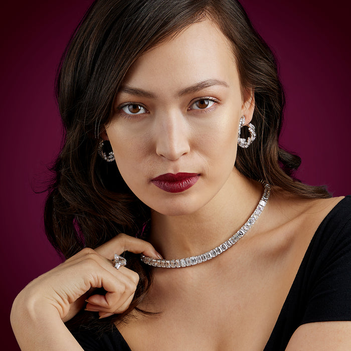 Front-Facing Diamond Hoop Earrings