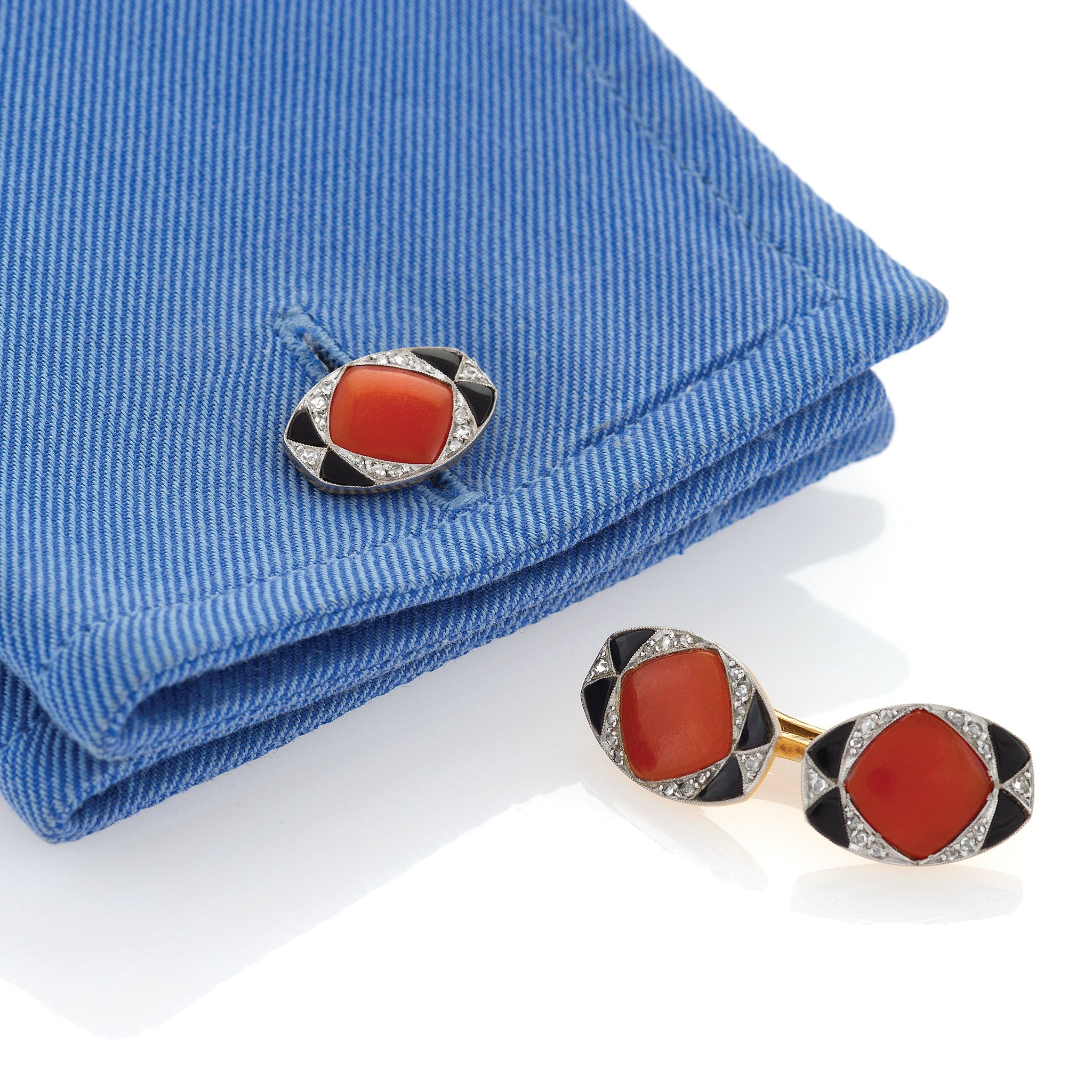 Macklowe Gallery | Coral and Onyx Double-Sided Cuff Links