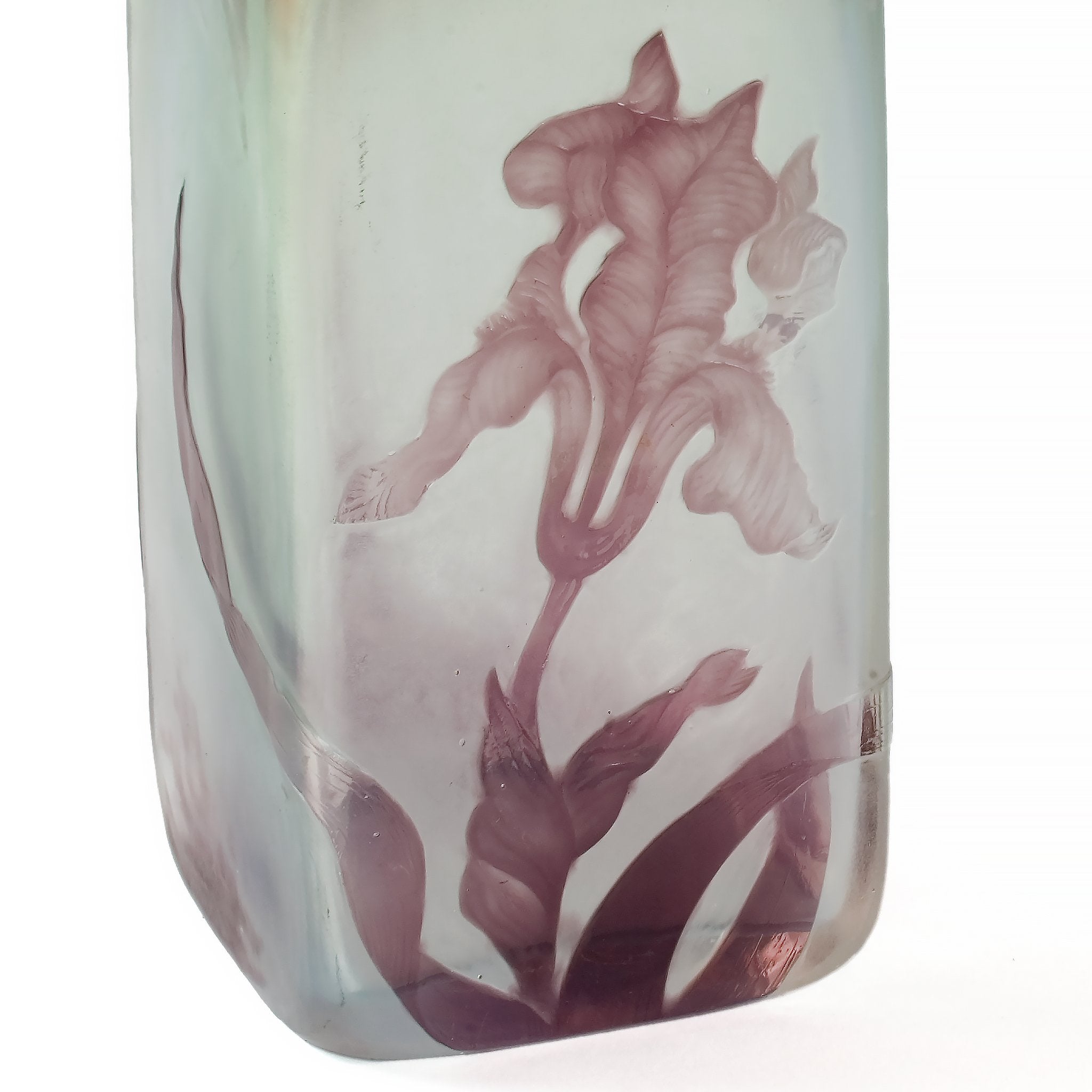 Macklowe Gallery | Daum Nancy Wheel-Carved Iris Cameo Glass Bottle