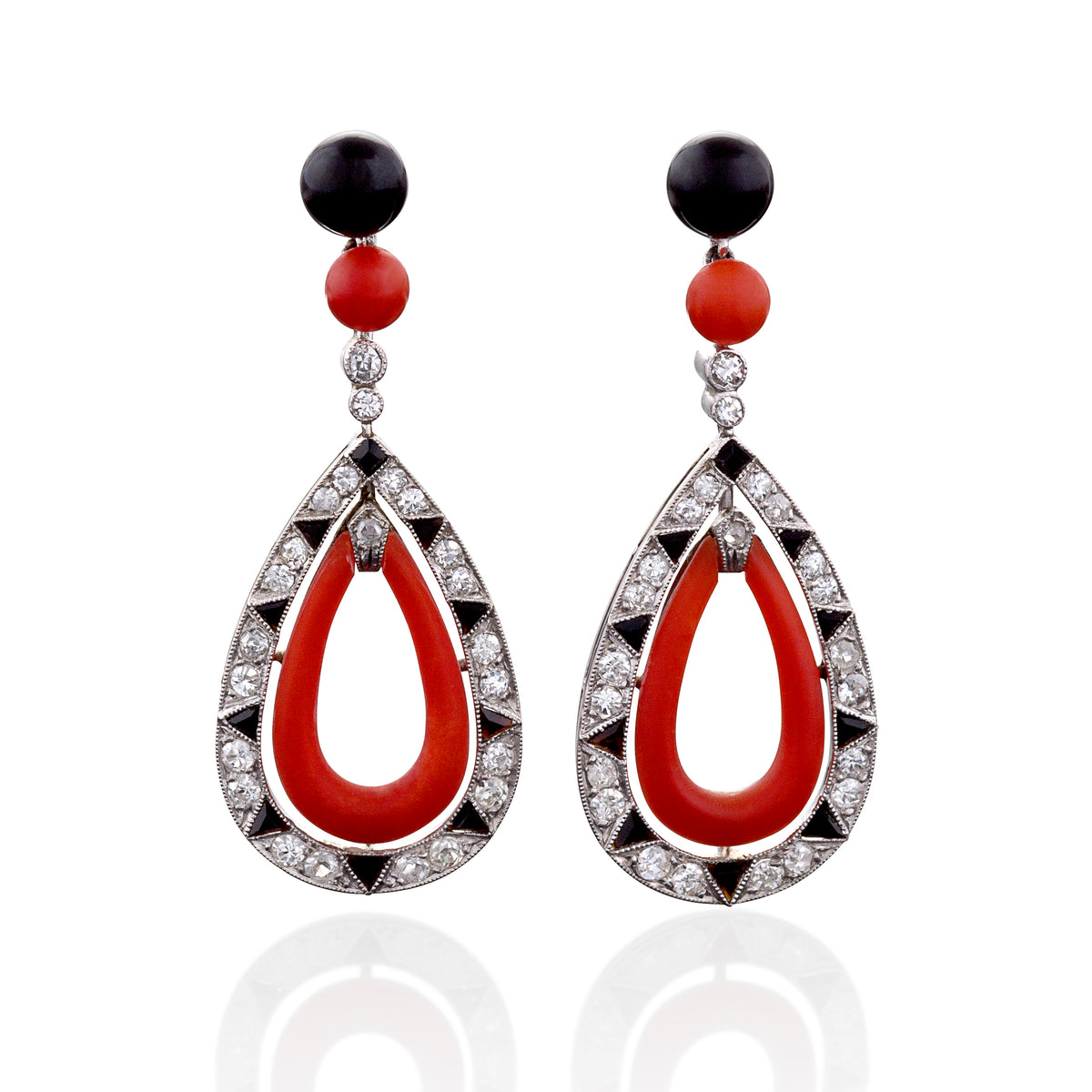 Macklowe Gallery | Red Coral and Black Onyx Diamond Pendant Drop ...