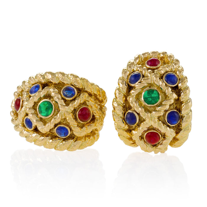 Macklowe Gallery David Webb Cabochon Gemstone Half Hoop Earrings