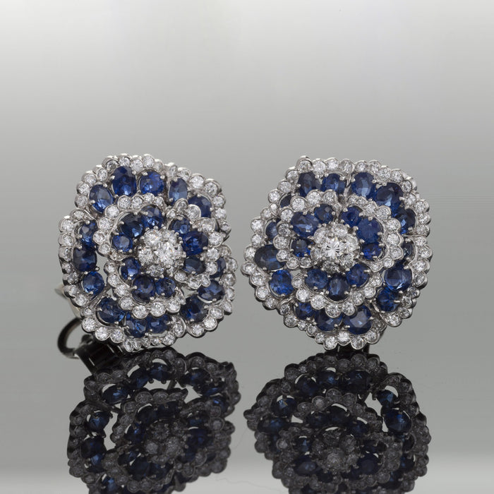 Macklowe Gallery Van Cleef & Arpels Sapphire and Diamond "Camellia" Earrings
