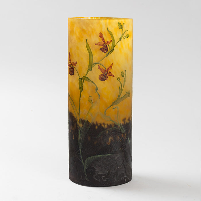 Macklowe Gallery Daum Nancy Enameled and Etched Floral Landscape Glass Vase 