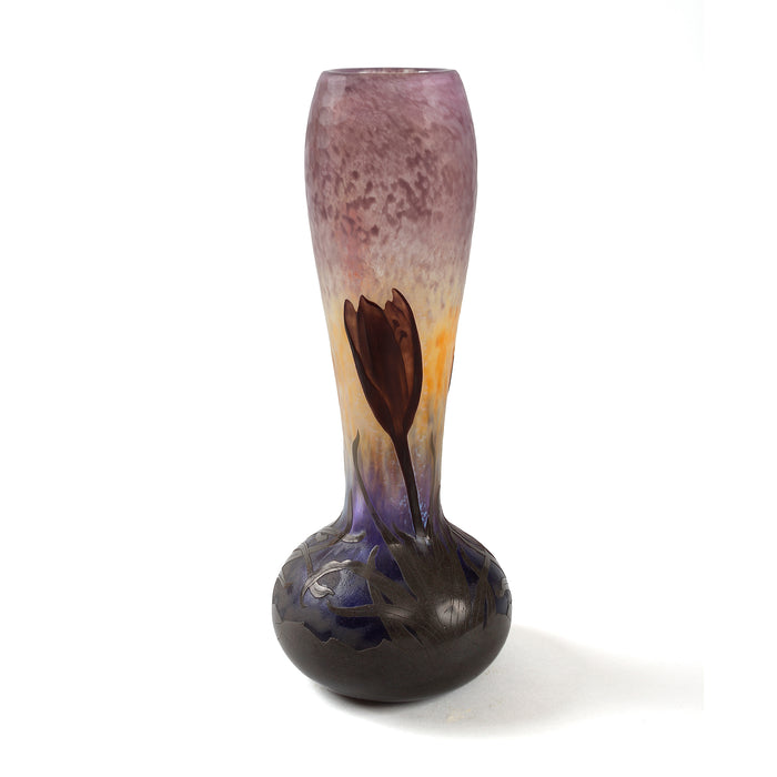 Daum Nancy Cameo and Martelé Glass "Crocus" Vase