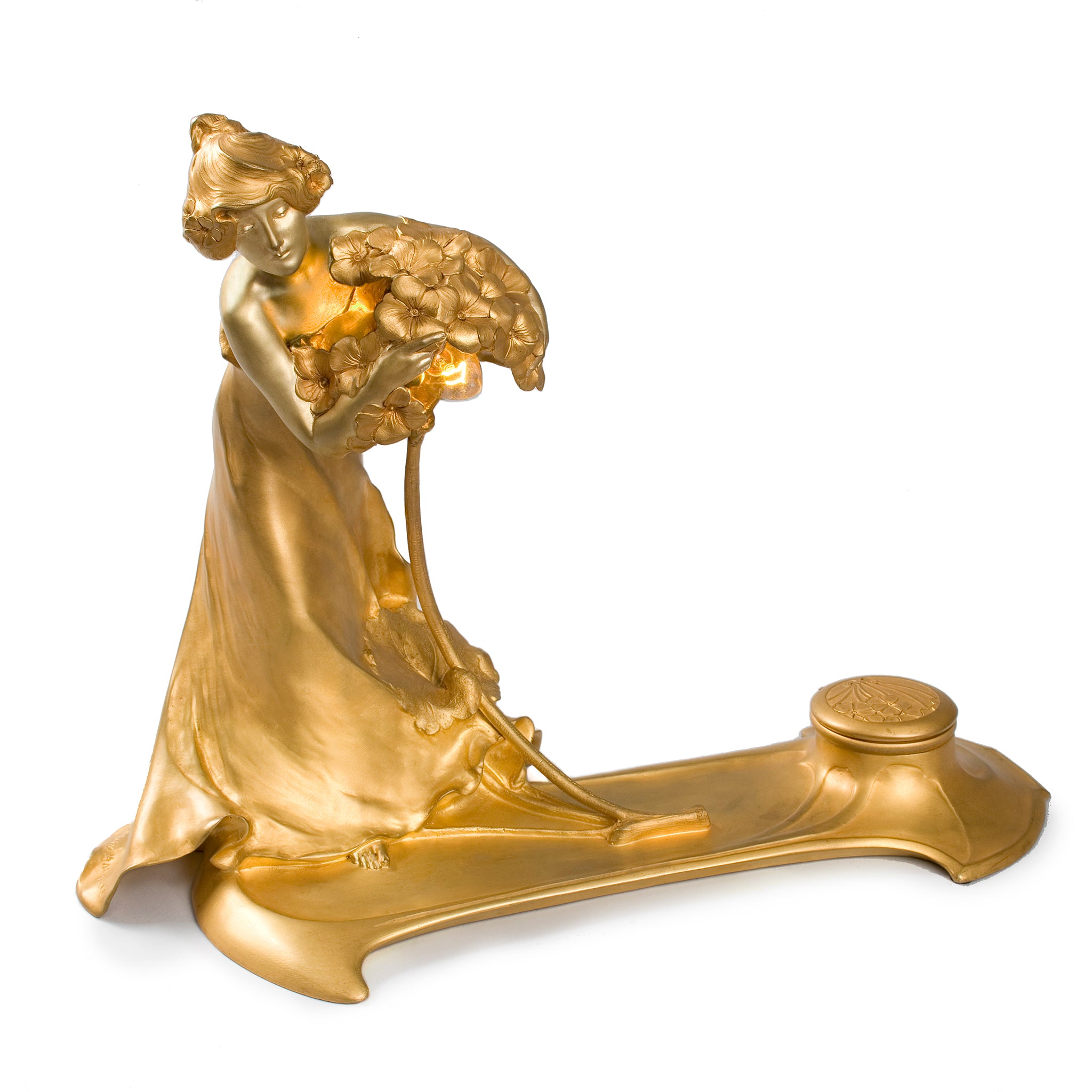 Macklowe Gallery | Charles Korschann Lighted Gilt Bronze Figural