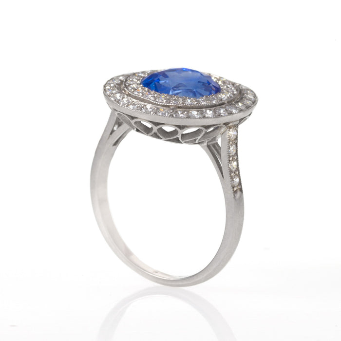 Macklowe Gallery Ceylon No-Heat Sapphire and Diamond "Halo" Ring