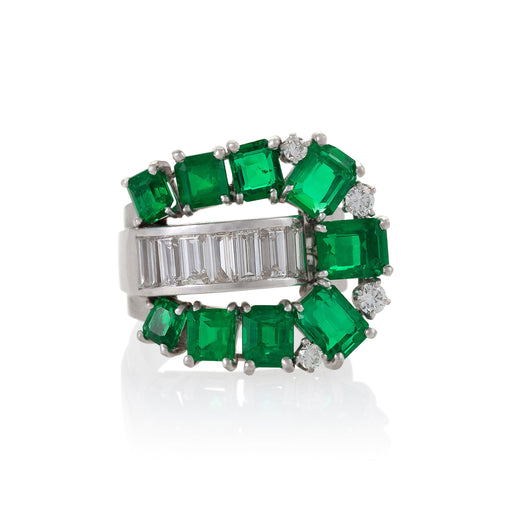 Macklowe Gallery Emerald and Diamond Buckle Ring