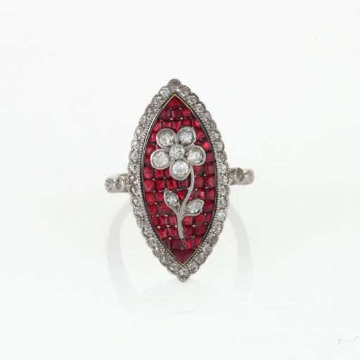 Macklowe Gallery Calibré-Cut Ruby and Diamond Flower Ring