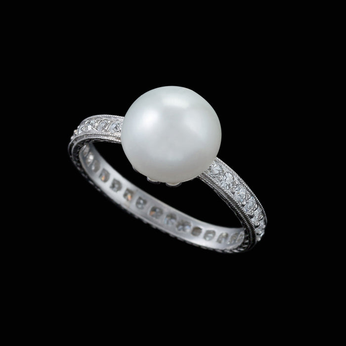 Macklowe Gallery Natural Saltwater Pearl and Diamond Band Ring