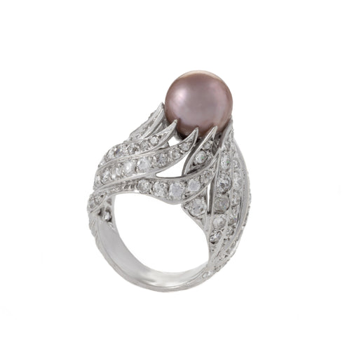 Macklowe Gallery Pierre Sterlé Natural Pearl and Diamond Ring