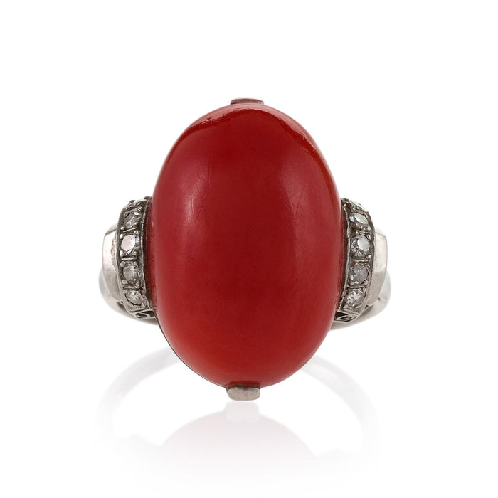 Macklowe Gallery Red Coral and Diamond Ring