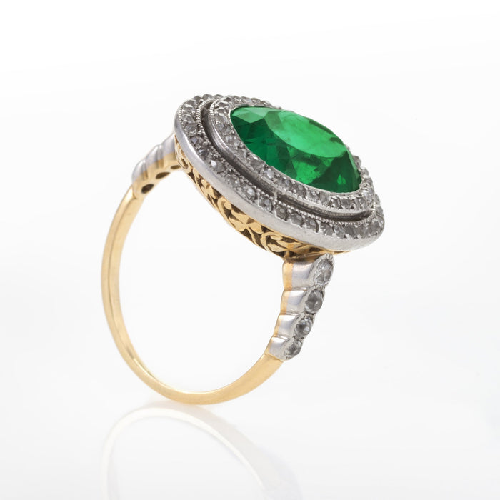 Macklowe Gallery Colombian Emerald and Diamond Halo Ring