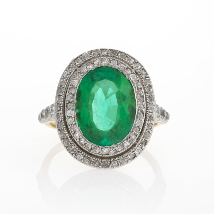 Macklowe Gallery Colombian Emerald and Diamond Halo Ring