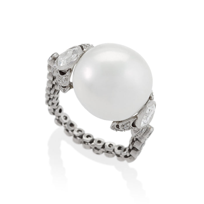 Macklowe Gallery Baroque Saltwater Pearl and Diamond Flexible Ring
