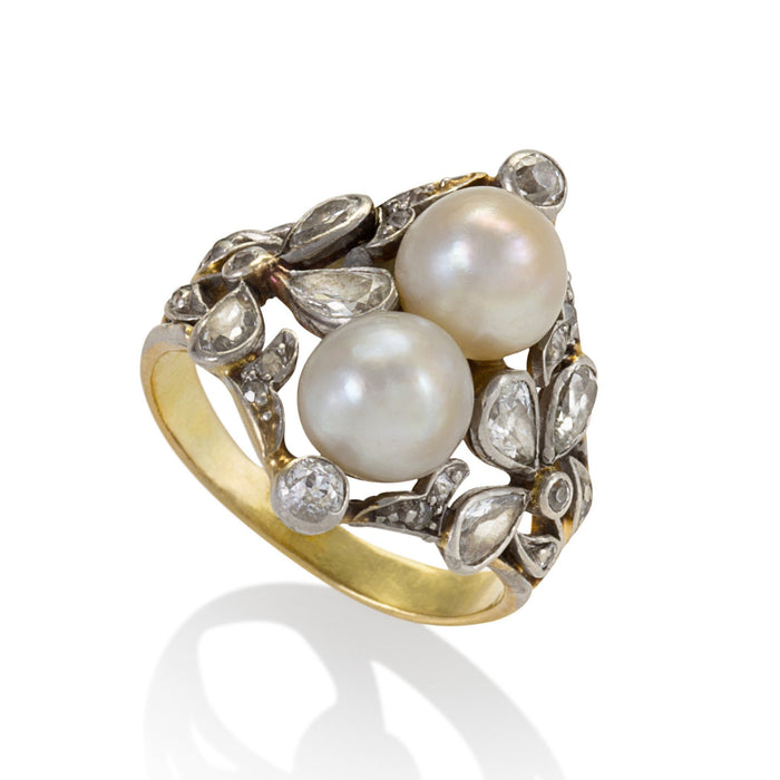 Macklowe Gallery Double Pearl and Diamond Ring