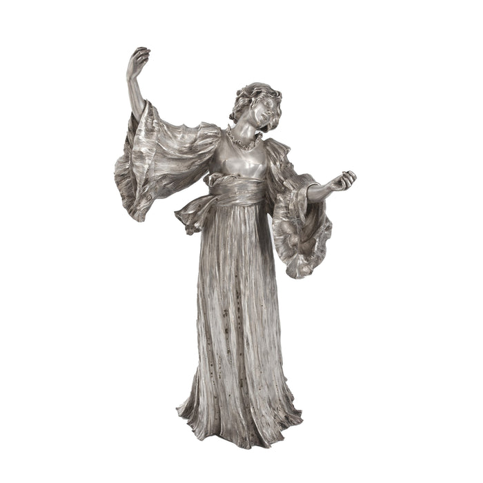 Agathon Léonard "Danseuse Chantant" Silvered Bronze Figural Sculpture