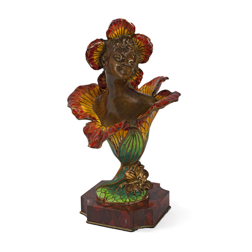 Macklowe Gallery Henri Godet Enameled Bronze "Femme Fleur" Sculpture